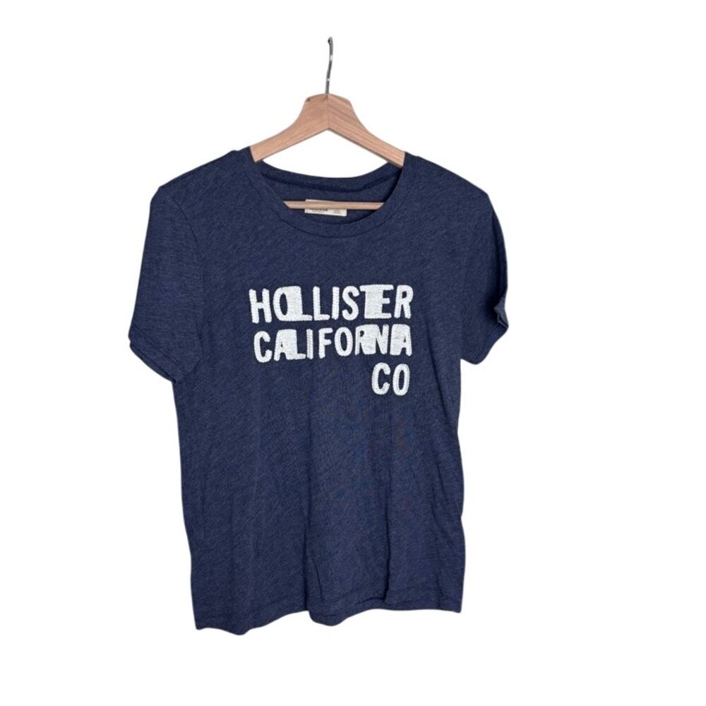 Vintage Hollister T-shirt Women's L Navy White Embroidered Y2K - Picture 1 of 5